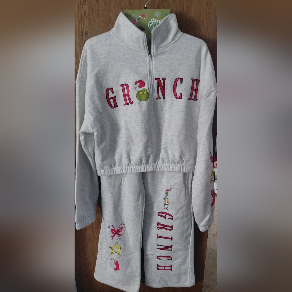 Dr. Seuss Grinch Heather Gray Sweat Outfit